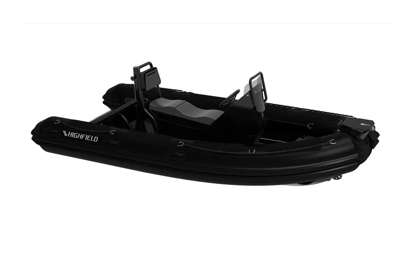 Slide: The Image of Manufacturer Provided Image: 2025 Highfield Patrol 420 inflatable boat, sleek black design, side view. - 3