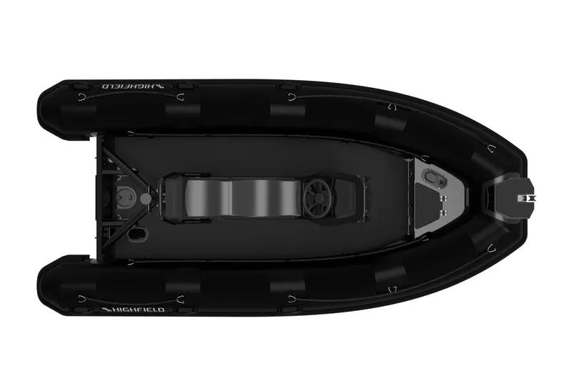 Slide: The Image of Manufacturer Provided Image: 2025 Highfield Patrol 420 boat, top view, sleek black design. - 4