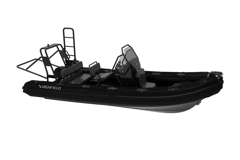 Slide: The Image of Manufacturer Provided Image: 2025 Highfield Patrol 600 boat, sleek black design, side view. - 4