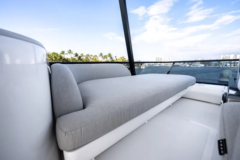 Slide: The Image of Luxurious seating on 2024 Azimut Fly 68 yacht with ocean view. - 57