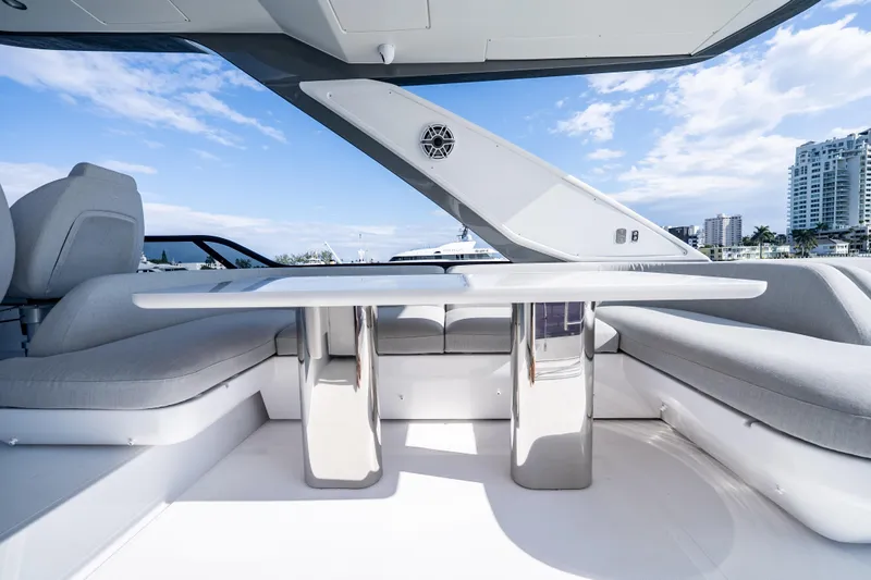 Slide: The Image of Luxurious seating area on 2024 Azimut Fly 68 yacht with sleek design and ocean view. - 58