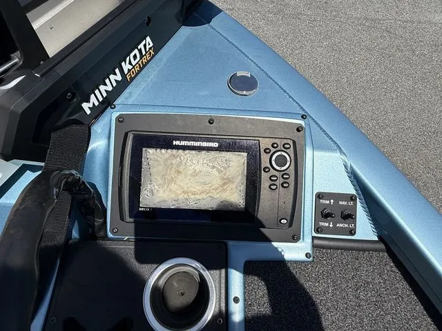 Slide: The Image of 2021 Vexus AVX1880 boat dashboard with Humminbird fish finder and Minn Kota Fortrex motor. - 10