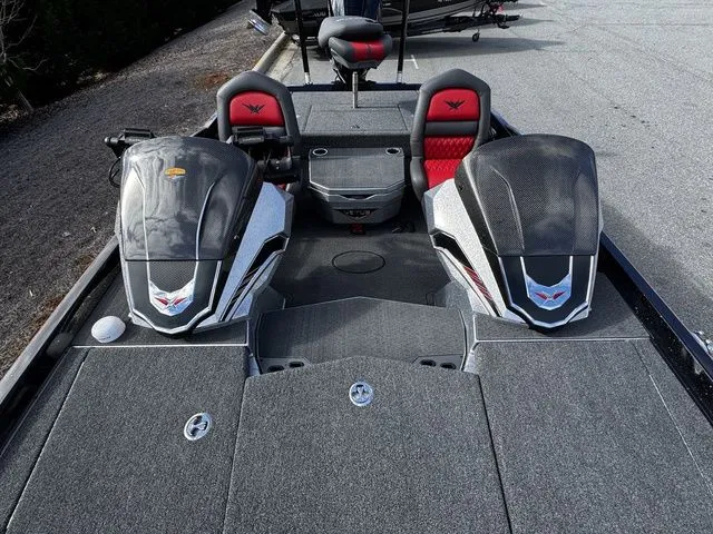 Slide: The Image of 2024 Vexus VXS20 boat interior with dual seats and sleek design. - 11