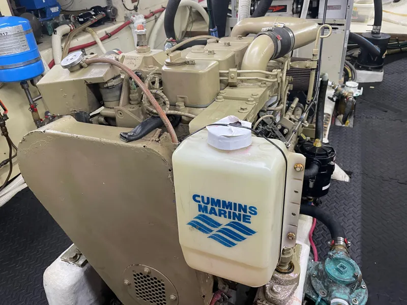 Slide: The Image of Engine room of 1991 TransWorld Fantail 50 Motor Yacht with Cummins Marine engine. - 26