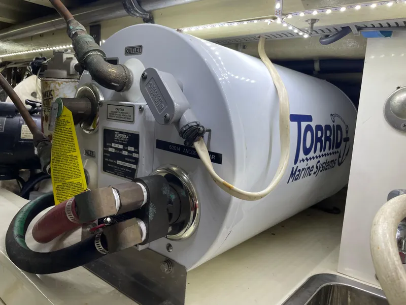 Slide: The Image of Engine room of 1991 TransWorld Fantail 50 Motor Yacht with Torrid Marine Systems equipment. - 30