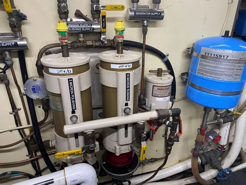 Slide: The Image of Engine room of 1991 TransWorld Fantail 50 Motor Yacht with fuel filtration system. - 37