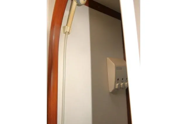 Slide: The Image of Interior detail of 2002 Tayana 460 Vancouver Pilothouse, featuring a shower fixture. - 42