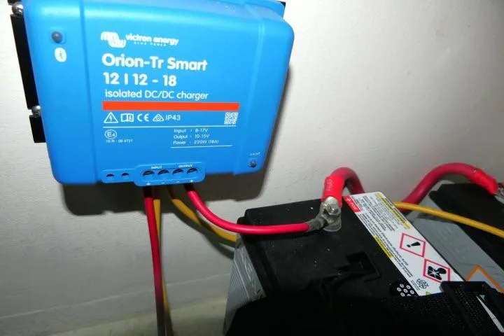 Slide: The Image of Victron Energy Orion-Tr Smart DC/DC charger connected to a battery on Tayana 460 Vancouver Pilothouse. - 77