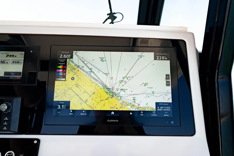 Slide: The Image of Garmin navigation display on 2022 Crevalle 33 CSF boat dashboard. - 65