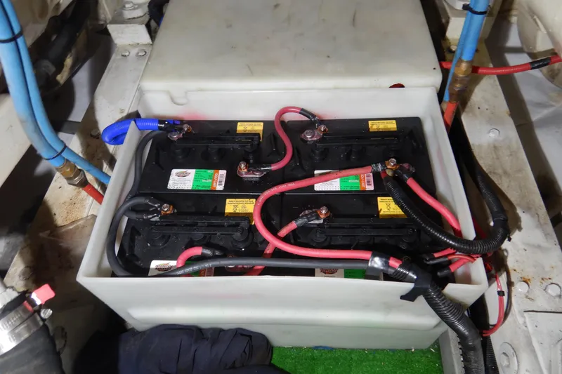 Slide: The Image of Engine room of 1988 Camargue 48 Cockpit Motor Yacht with plumbing and equipment. - 73