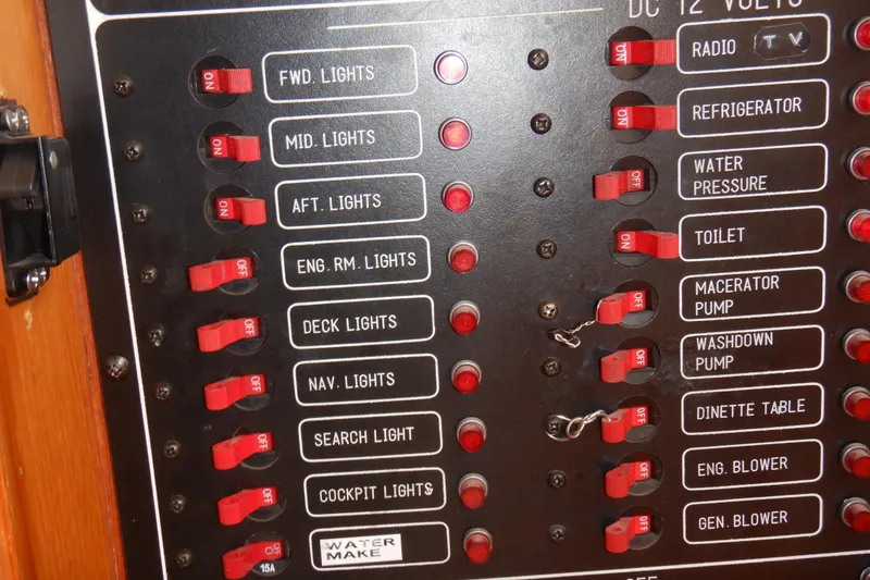 Slide: The Image of Washing machine inside 1988 Camargue 48 Cockpit Motor Yacht, wooden interior. - 83