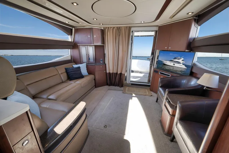 Slide: The Image of Luxurious interior of 2012 Meridian 441 Sedan yacht with leather seating and ocean view. - 38