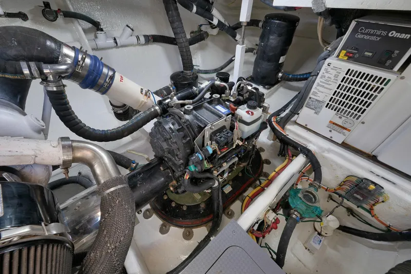 Slide: The Image of Engine room of 2012 Meridian 441 Sedan with Cummins Onan generator and complex wiring. - 85