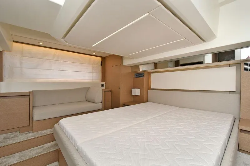 Slide: The Image of Luxurious interior of 2019 Prestige 460 yacht with modern bedroom design. - 18