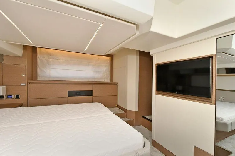 Slide: The Image of Luxurious interior of 2019 Prestige 460 yacht with modern bedroom design. - 19