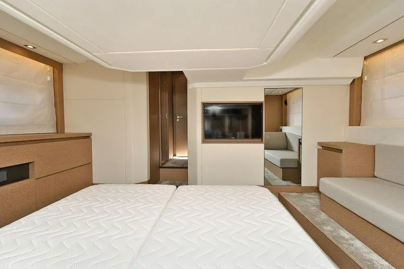 Slide: The Image of Luxurious interior of 2019 Prestige 460 yacht with modern furnishings and elegant design. - 20