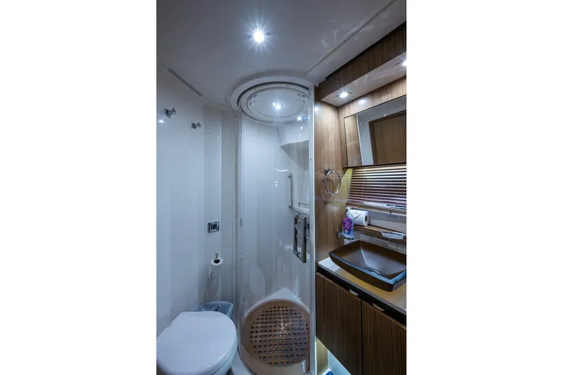 Slide: The Image of Luxurious bathroom in 2018 Sea Ray L550 Fly yacht with modern fixtures and elegant design. - 39