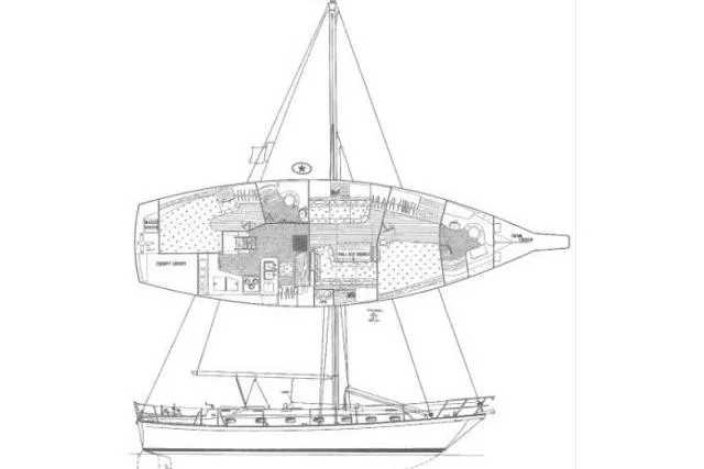Slide: The Image of Blueprint of 1999 Island Packet 45 sailboat, showcasing interior layout and design. - 60
