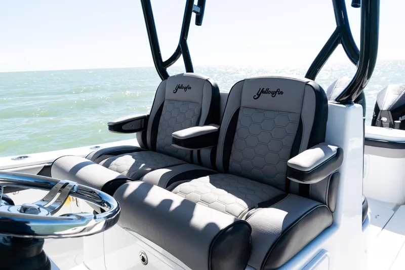 Slide: The Image of 2019 Yellowfin 36 Offshore boat seats with ocean view, featuring sleek design and comfort. - 24