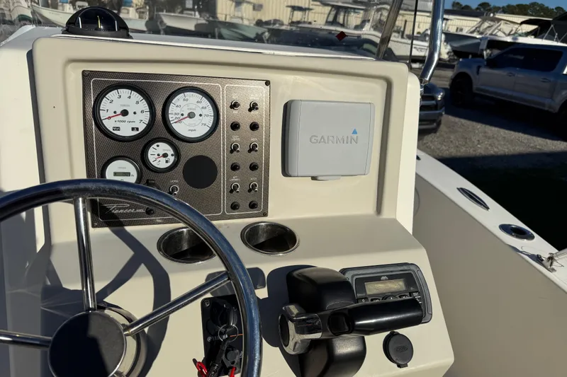 Slide: The Image of Control panel of 2016 Pioneer 180 Islander boat with Garmin navigation system. - 19