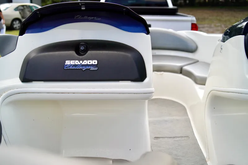 Slide: The Image of 2001 Bombardier Sea-Doo Challenger 1800 interior with seating and dashboard view. - 18