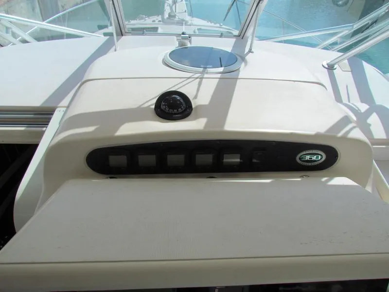 Slide: The Image of Control panel of 2008 Grady-White Express 360 boat, featuring navigation instruments. - 17