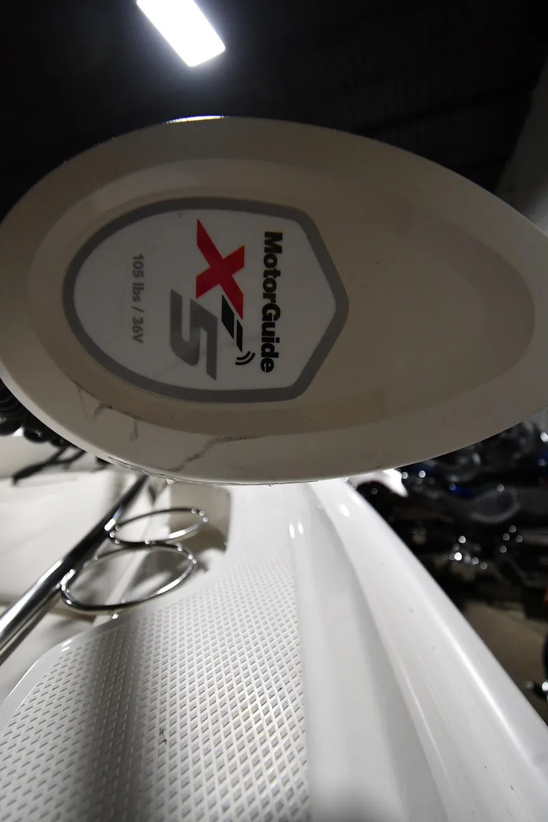 Slide: The Image of Close-up of a 2022 Boston Whaler 250 Dauntless with a MotorGuide X5 trolling motor. - 43