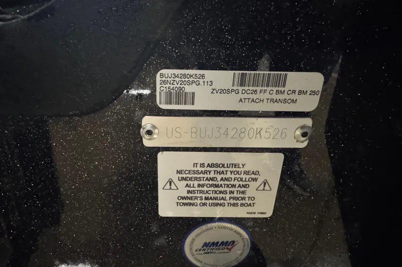 Slide: The Image of 2026 Nitro ZV20 Sport Pro boat identification and safety instructions on transom. - 5