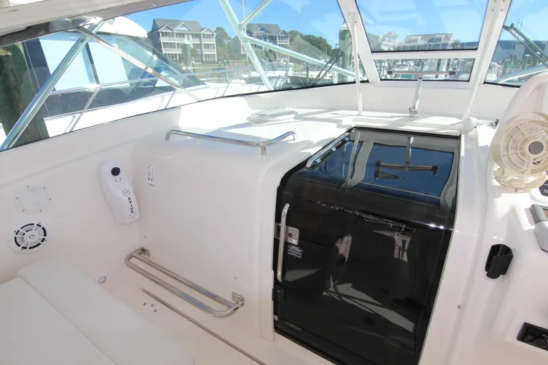 Slide: The Image of 2008 Bertram 360 boat interior with sleek design and modern amenities. - 36