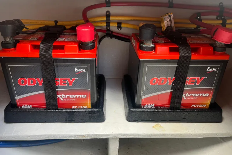 Slide: The Image of Two Odyssey PC1200 batteries in a 2021 Novurania Chase 19 boat. - 14
