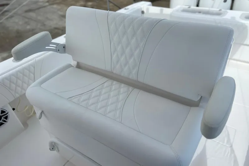 Slide: The Image of Luxury seating on 2025 Contender 35 ST boat with diamond-stitched upholstery. - 39
