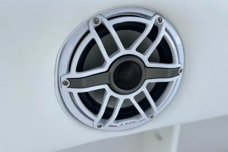 Slide: The Image of Close-up of JL Audio speaker on 2025 Contender 35 ST boat. - 55