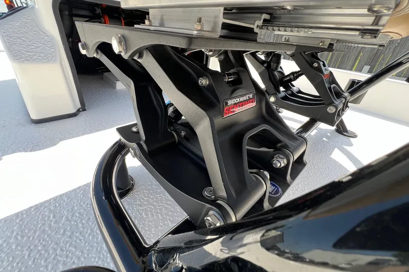 Slide: The Image of 2025 SCB S22 boat suspension system with Shockwave technology, close-up view. - 17