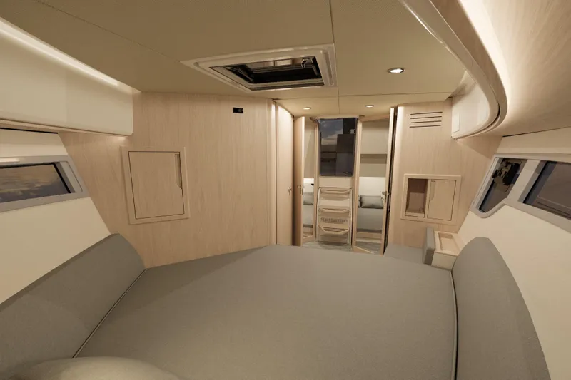 Slide: The Image of Luxurious interior of 2026 Aquador 400HT yacht, featuring modern design and comfortable seating. - 19