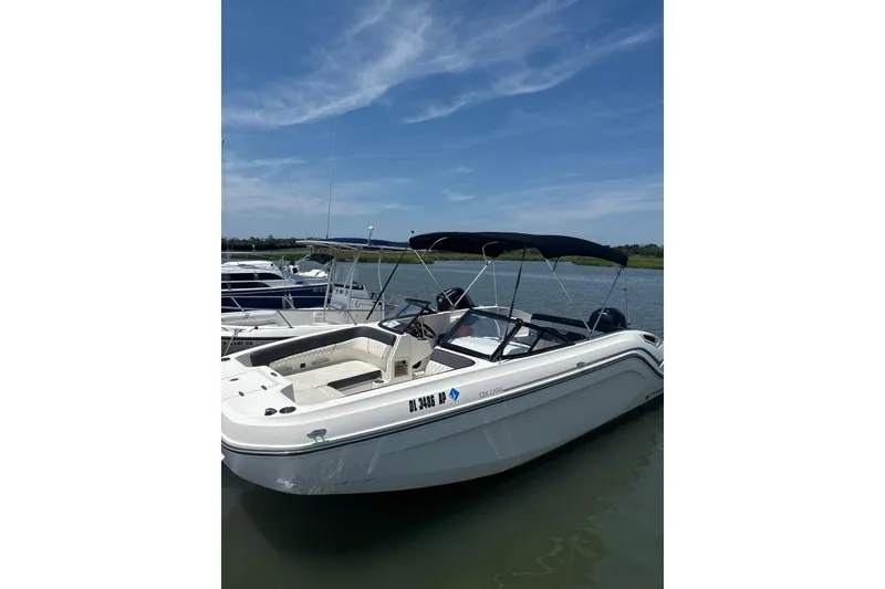 The Image of 2023 Bayliner DX 2200 boat docked on a sunny day with clear skies. - 1
