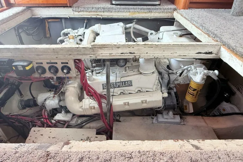 Slide: The Image of Engine compartment of a 1986 Ocean 38 Super Sport boat with Caterpillar engine. - 30