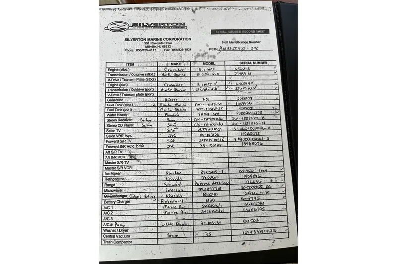 Slide: The Image of Serial number record sheet for 2005 Silverton 34 Convertible boat components. - 29