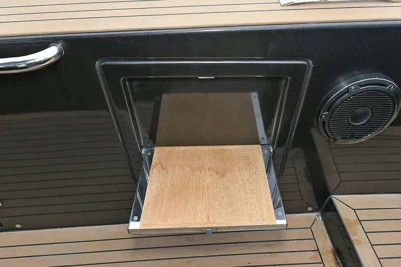 Slide: The Image of Pardo Yachts 43 (2023) interior detail with wooden panel and speaker. - 19