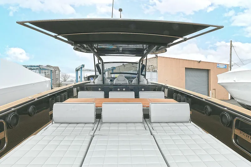 Slide: The Image of 2023 Pardo Yachts 43 luxury deck with cushioned seating and sleek design. - 3