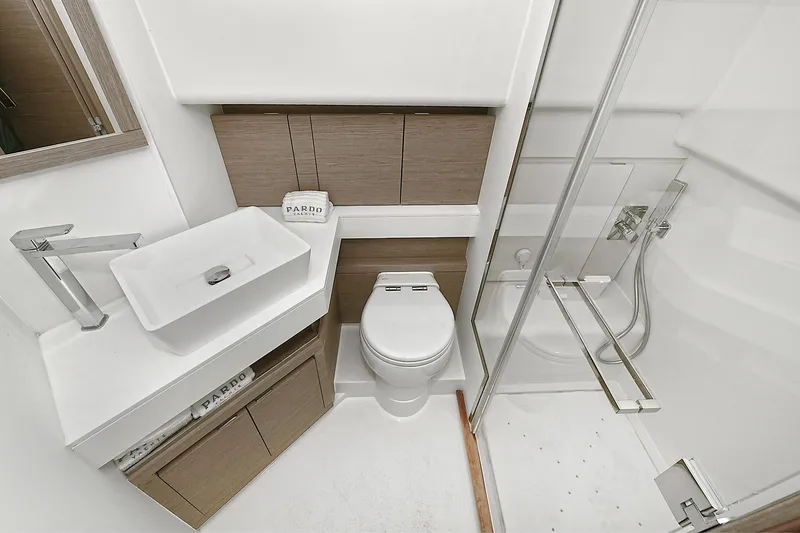 Slide: The Image of Modern bathroom in 2023 Pardo Yachts 43, featuring sleek fixtures and compact design. - 36