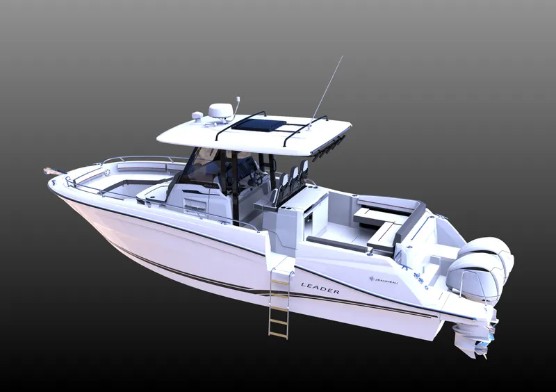 Slide: The Image of 2024 Jeanneau Leader 10.5CC boat with sleek design and modern features. - 10
