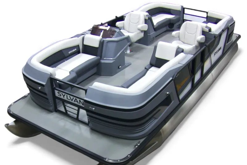 Slide: The Image of 2026 Sylvan R-22 LZ DH pontoon boat with modern seating and sleek design. - 3