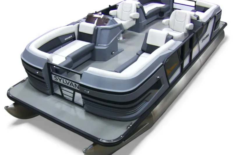 Slide: The Image of 2026 Sylvan R-22 LZ DH pontoon boat with modern seating and sleek design. - 5