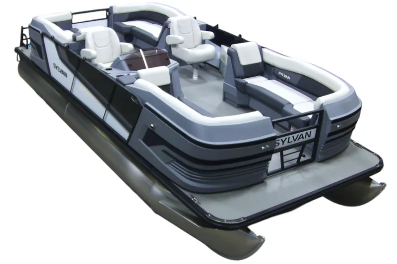 Slide: The Image of 2026 Sylvan R-22 LZ DH pontoon boat with modern seating and sleek design. - 6