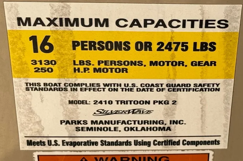 Slide: The Image of Silver Wave 2410 SW5 JS 2022 boat capacity label: 16 persons or 2475 lbs. - 29