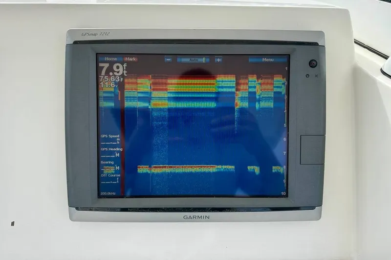 Slide: The Image of Garmin GPSmap 7212 display on 2014 Edgewater 280CC boat, showing sonar data. - 23