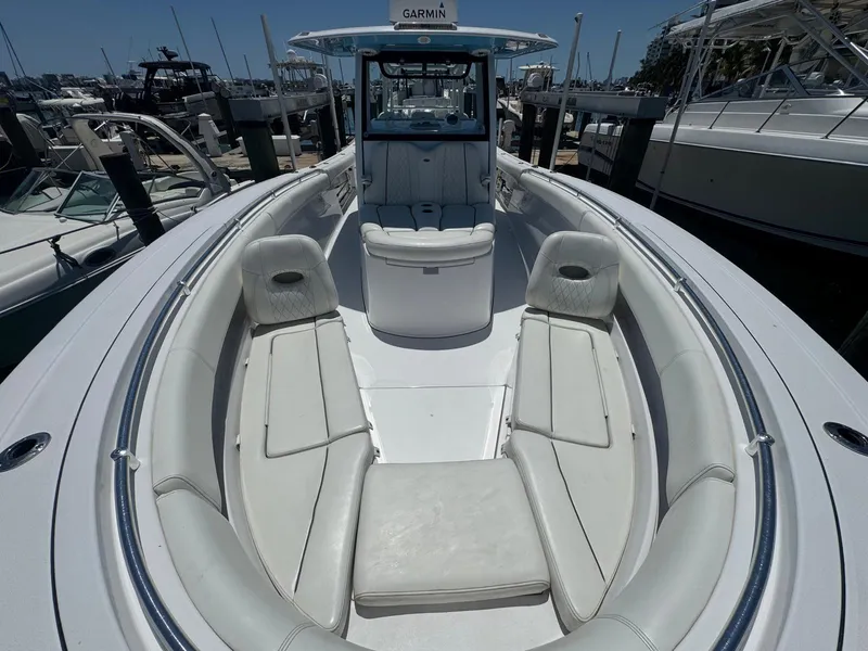 Slide: The Image of 2020 Sportsman Open 352 Center Console boat with spacious seating and modern design. - 40