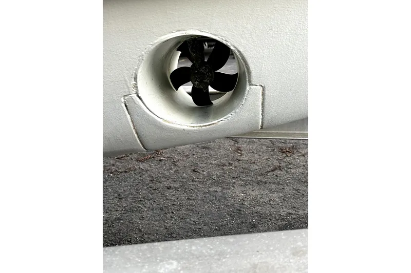 Slide: The Image of Close-up of a 2019 Grady-White Canyon 336 boat thruster propeller. - 57