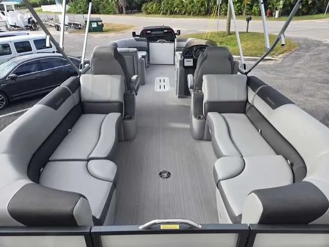 Slide: The Image of 2020 Veranda VTX22RC pontoon boat interior with spacious seating and modern design. - 4