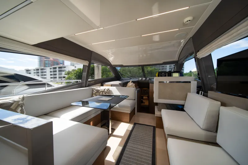 Slide: The Image of Luxurious interior of 2018 Ferretti Yachts 450 fly, featuring elegant seating and modern design. - 11